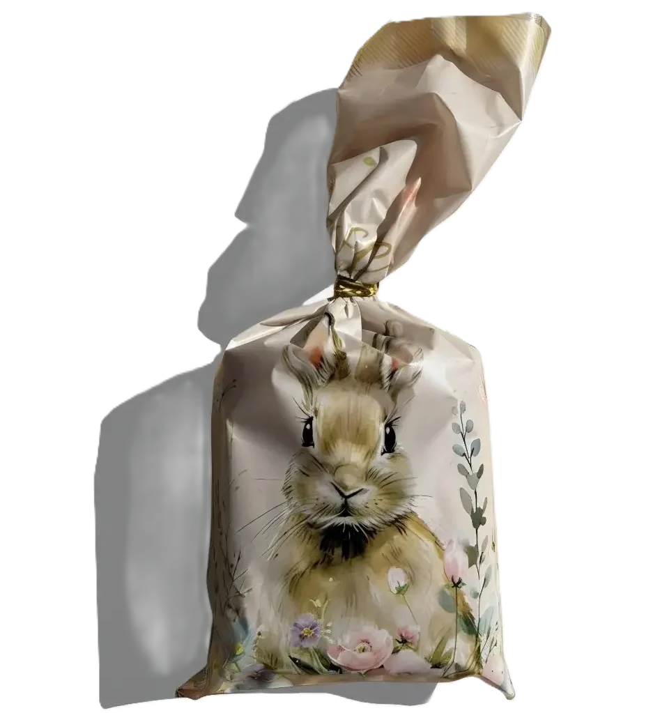 Eine österliche Geschenktüte mit Hasen-Print