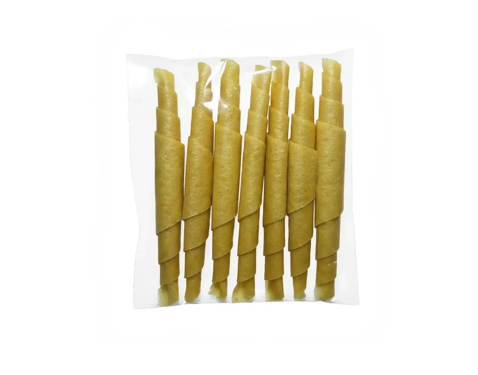 Orangefarbene Fruchtlederrolle in einem Klarsichtbeutel, dekoriert mit frischen, saftigen Orangenscheiben.